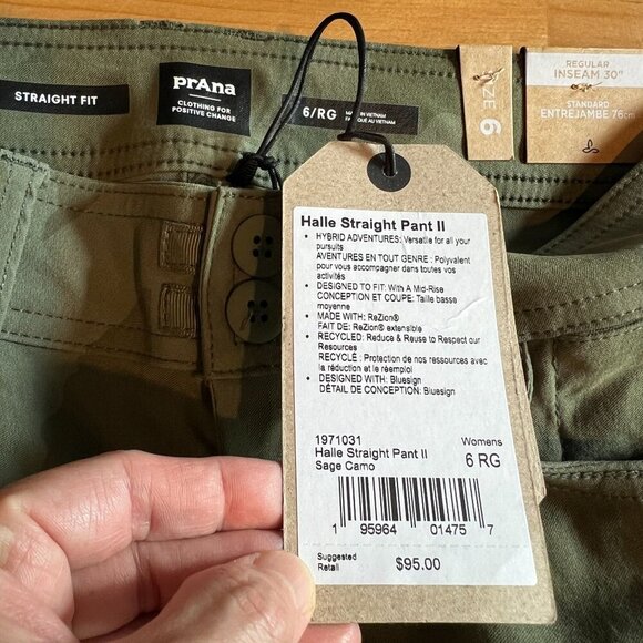 prAna Halle Straight Womens Hiking Pant II Size 6 Reg in Sage Camo Water Repelle - Picture 8 of 10